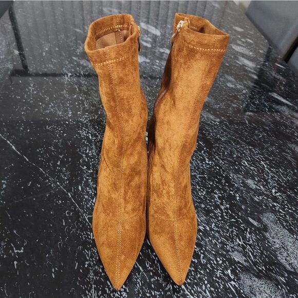 BRAND NEW SHOE LAND FAUX SUEDE ZIP SIDE SOCK BOOTS - Picture 2 of 16